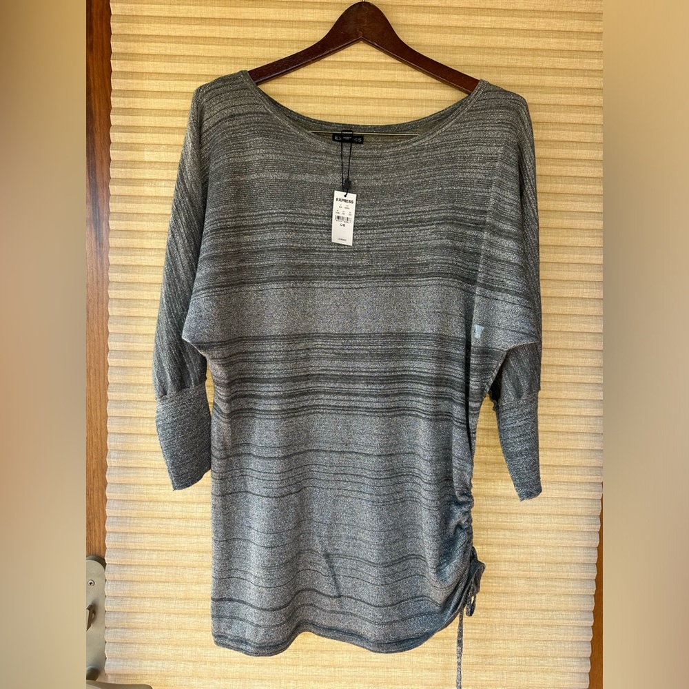 NWT Express Shiny Silver Dolmain Shirt L